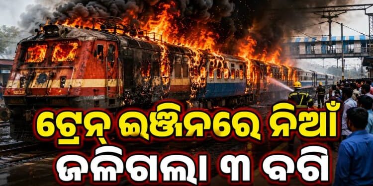 ଟ୍ରେନରେ ଲାଗିଲା ନିଆଁ, ଜଳିଗଲା ୩ ବଗି